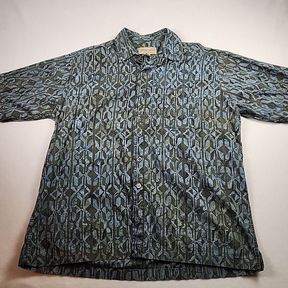 Johari West Mens Hawaiian Shirt XL Batik Button Down Shirt Short Sleeve Cotton - Picture 1 of 9